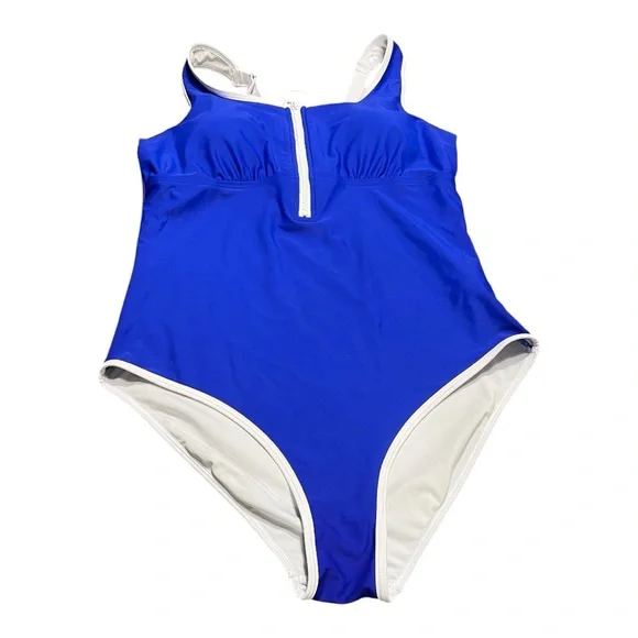 Charmo Blue Zipper Front One-Piece Swimsuit Size L - Picture 2 of 12
